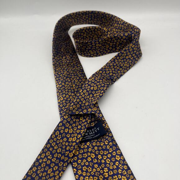 Charles Tyrwhitt of Jermyn St Silk Tie Floral French Blue & Gold - Picture 10 of 10